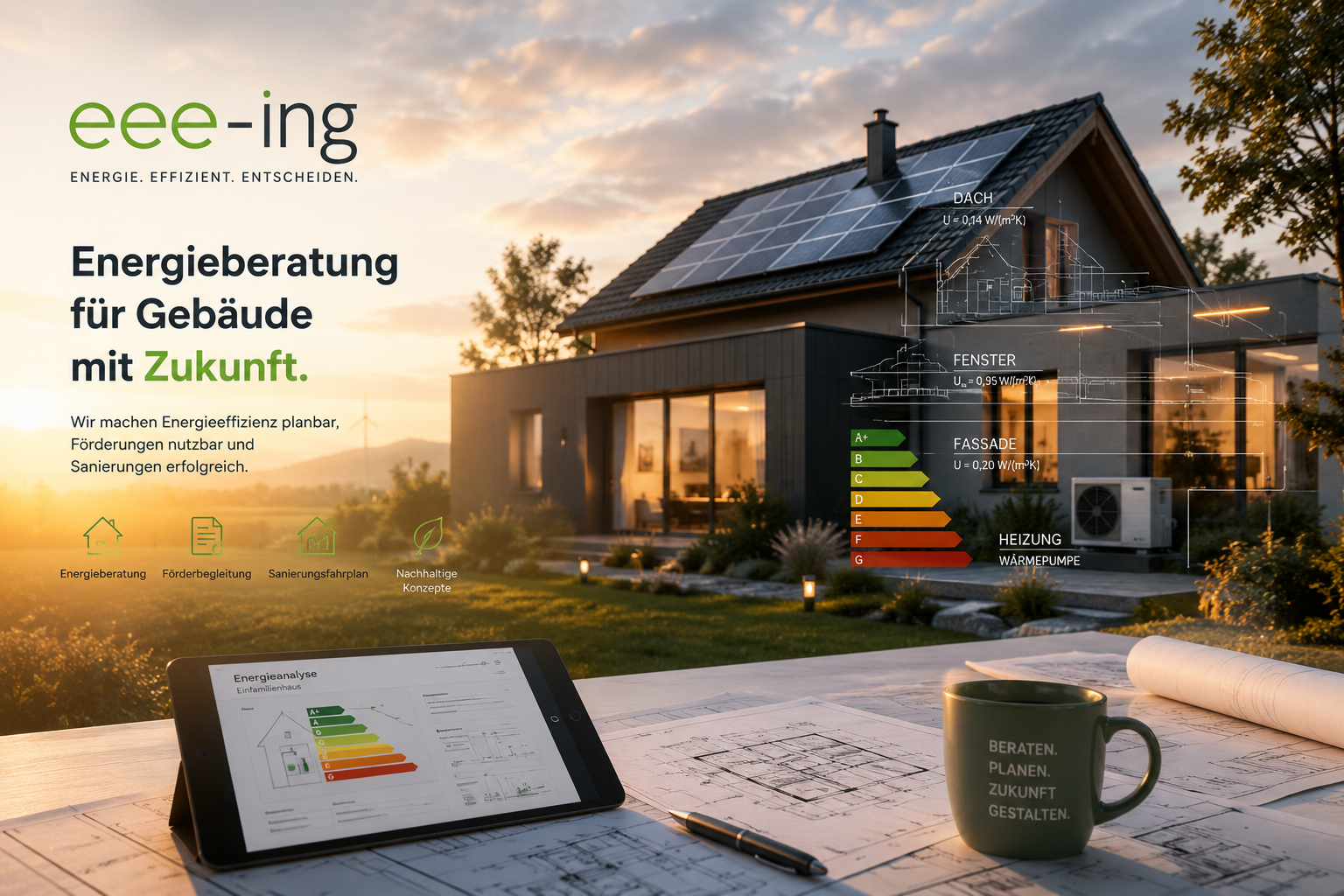 eee-ing Energieberatung für Gebäude mit Zukunft – energetisch optimiertes Wohnhaus mit Photovoltaik, Wärmepumpe und Effizienzanalyse